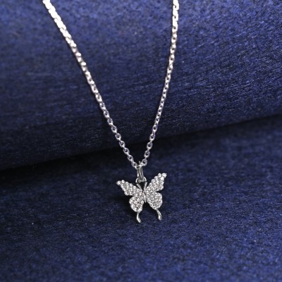 CLARA Fia Butterfly Platinum Cubic Zirconia Sterling Silver Pendant