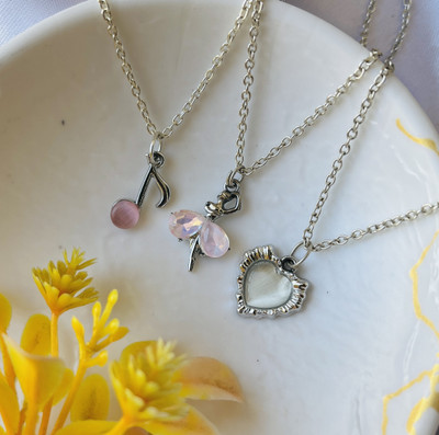 shinewithsirani Pack Of 3 Classy Aesthetic AD Silver Charm Pendant Necklace Set For Women Silver Alloy Pendant