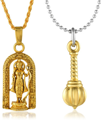 RN Gold Plated Shri Ramchandra ji, Hanuman Gada Combo Pendant Locket for Men Gold-plated Brass Pendant