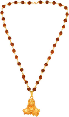 morir Gold Plated Brass Big Size Adiyogi Shiva Pendant With Rudraksha Seeds Mala Gold-plated Brass Pendant