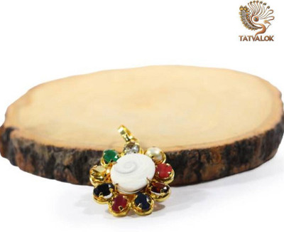 TATVALOK Navratna gomti chakra pendant gemstones encircling natural gomti chakra insilver Wood Pendant