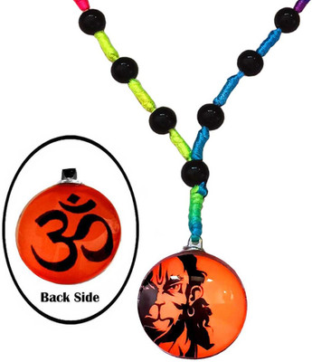 Shiv Hari Shiv Hari Lord Hanuman And Lord Om Black Beads Onyx Mala Crystal Pendant Set