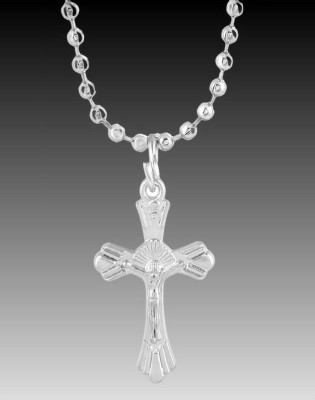 Dynamic Retail Global Jesus Cross Christian Locket Pendant Necklace Chain Religious Jewellery 87I-J Rhodium Stainless Steel Pendant Set