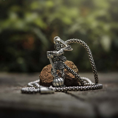 Faizam Collection Hanuman Pendant for Men and Women, Evil Protector Hanuman Ji With Gada Locket Silver Stainless Steel Locket