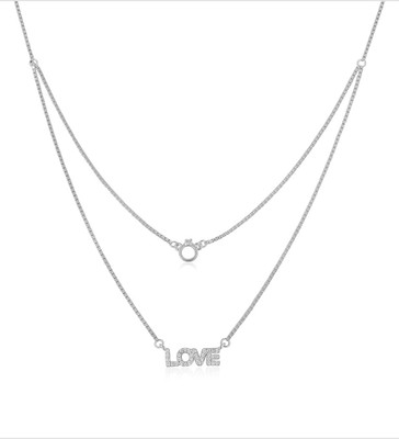 SILphony Silver LOVE Pendant with Chain for Women, Girl Silver Cubic Zirconia Silver Pendant