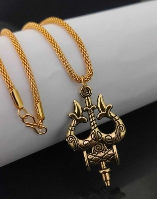 KI&KA Creation gold plated mahakal shiva Trishul locket gpld Chain for boy/Men & girls/Women Gold-plated Brass Pendant