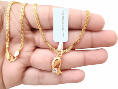 SAPNAPALACE DOLPHIN MICRO GOLD PLATED DIMONDS PENDANT WITH GOLD CHAIN Gold-plated Brass Pendant
