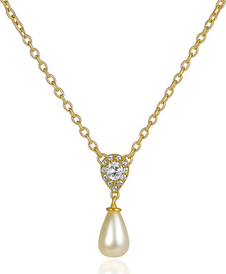 GEMSLAY Infinity Pearl Pendant Necklace with White CZ on Elegant Gold Chain Gold-plated Cubic Zirconia, Pearl Brass Pendant