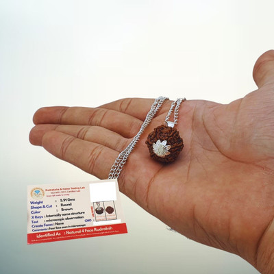 Banke Collection 4/ Four Mukhi white metal Certified Original Pure Siddha Rudraksha from Nepal Silver Beads Brass, Wood Pendant