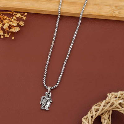 BHARDWAJ Oxidized Silver Plated Radha Krishna Pendant with Chain for Men and Women Silver Brass Locket
