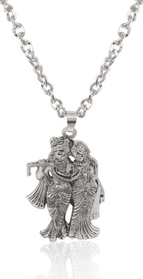 CzarDonic Radha Krishna with bansuri and chain large size Silver Stainless Steel Locket