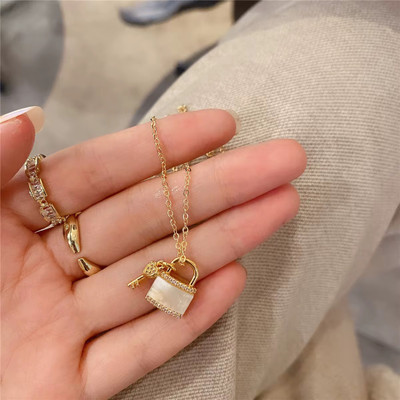 JIMOR Luxury Gold Lock & Key Pendant Necklace for Women Stainless Steel Pendant Set