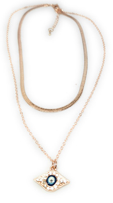 TRINETRI two layer Western Rose Gold Chain Evil Eye diamond Pendant for Leadies Copper Cubic Zirconia Alloy, Stainless Steel, Metal Pendant Set