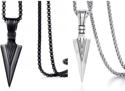 m a enterprises Set of 2 Arrow Shape Pendant/Locket for Men COMBO Silver, Black Silver Stainless Steel Pendant