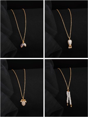 BRANDSOON Brandsoon new stylish Princess Necklace for girls and women(pack of 4) Gold-plated Pearl Brass Pendant