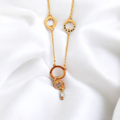 jisraa Diamond & Multicolor Rings Pendant locket chain for women & girls Gold-plated Zircon Stainless Steel Pendant Set