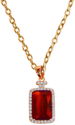 Stylewell AD Nug Studed I Love You Rose-Gold Ractangle Red Emerald Diamond Pendant Locket Gold-plated Stainless Steel Locket Set