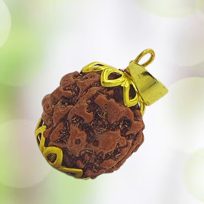 Fine Creation 4 Mukhi Nepali Rudraksha Pendant Lab Certified Original with Lab Certification Gold-plated Beads Brass, Wood Locket