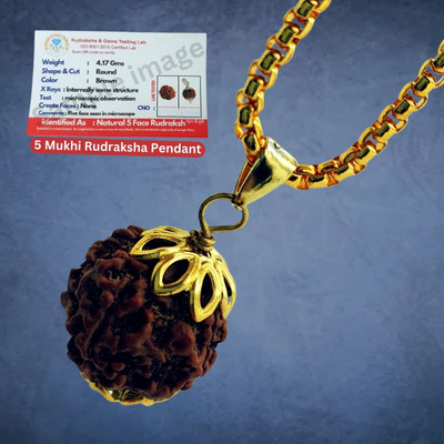 Madhur Creation 5 Mukhi Rudraksha Nepal Original five Face Rudraksha Metal Capped Gold-plated Beads Brass, Wood Locket