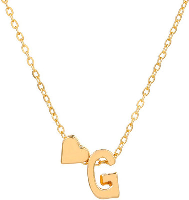 RVM Jewels Gold Plated Initial G Pendant Necklace With Heart Alphabet Necklace Letter Chain Alloy