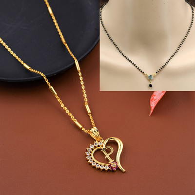 CLONEO P name alphabet Letter Pendant chain with Diamond Mangalsutra COMBO Gold-plated Alloy