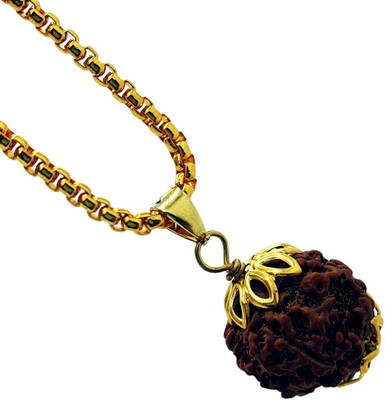Baku Jewellery 5 Mukhi Rudraksha Five face Panchmukhi Rudraksha Nepali with Lab Certificate Gold-plated Beads Brass, Wood Locket Set