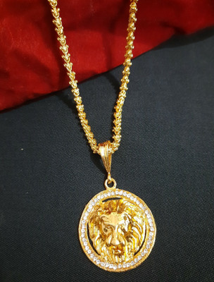 Aviate Lion Round Diamond & CHANDRAMUKHI Gold-plated Diamond Alloy Pendant Set
