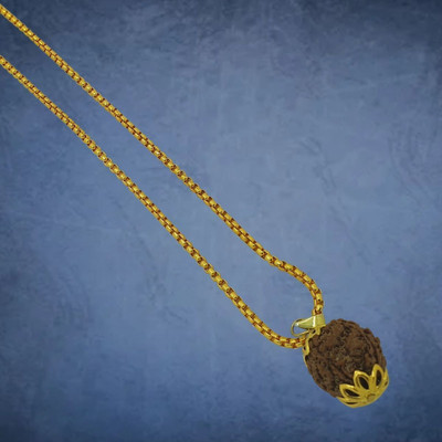 memstomuch 5 Mukhi Rudraksha Original Nepali Genuine five Face Rudraksha Wood Pendant Gold-plated Beads Brass, Wood Locket