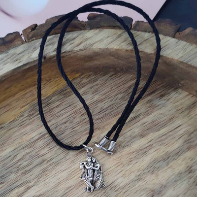 Shiv Jagdamba Religious Lord Radha Krishna With Silver Cotton Dori Pendant Brass Pendant