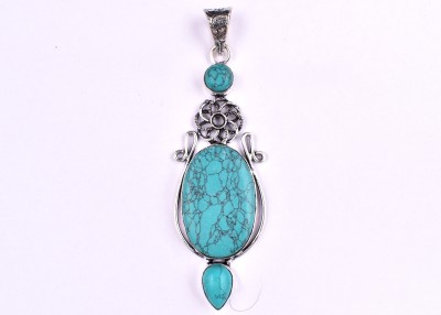 AAR Jewels Handcrafted Pendant Necklace Silver Turquoise Metal Pendant Set