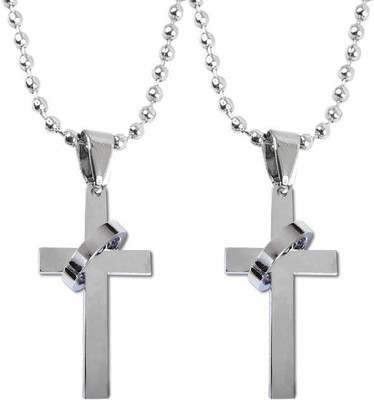 Stylewell Set Of 2 Small Size Silver Holy Jesus Christ Cross Isa Masih Ring Pendant Locket Silver Stainless Steel Locket Set