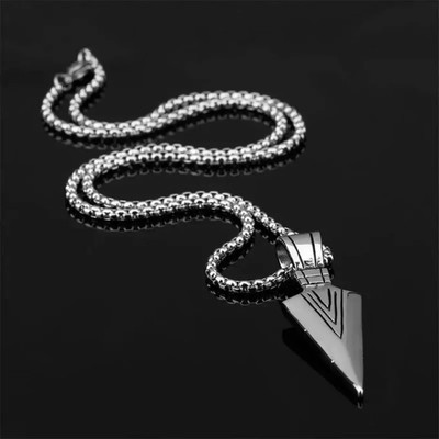 m a enterprises Stainless Steel Mens Boys Cool Spearpoint Arrowhead Pendant Chain Necklace Set Silver Stainless Steel Locket