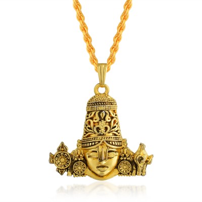 morir Vintage Brass Big Size Tirupati Balaji Venkateswara with Shankha-Chakra Pendant Gold-plated Brass Pendant