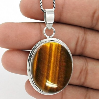 Chopra Gems Tiger's Eye Stone Ashtadhatu Pendant Certified Natural for Men and Women Silver Brass