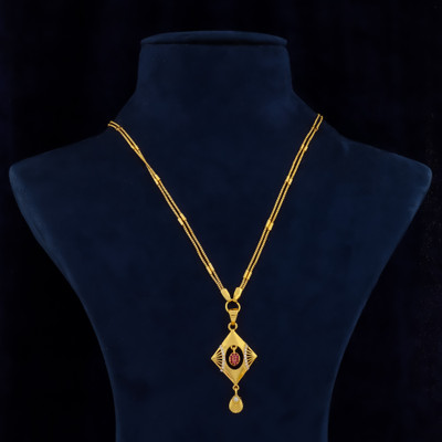 Pushp Creation 1 GRAM GOLD PLATED 24-INCH LONG CHAIN DOUBLE MOPU CHAIN PENDANT FOR WOMEN/GIRLS. Gold-plated Cubic Zirconia Brass Pendant Set