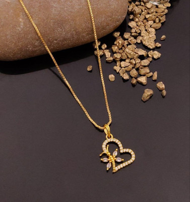 STYLISTAJEWELS Elegant Gold-Plated Chain with American Diamond Pendant for Girls And Women Gold-plated Alloy Pendant Set