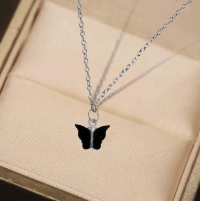 Neerajyoti Butterfly Pendant/Locket for Girl and Women Black Silver Stainless Steel Pendant Set