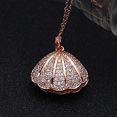 Heer Collection Artificial Pearl Mermaid Stylish Necklace with Little Sea Shell Locket Pendant Cubic Zirconia Stainless Steel Pendant Set