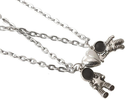 m a enterprises Magnetic Round Ball Shape Bracelets And Broken Heart Astronaut Pendant Locket Silver Stainless Steel Pendant Set