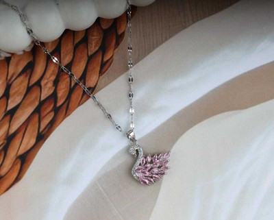 MK Gallery si;lver plated swan pink necklace Silver Alloy Pendant Set