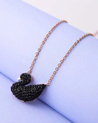 TREND MILL Rose gold Precious Stylish CZ Black Duck Necklace Pendant For Women's & Girls Sterling Silver Cubic Zirconia Alloy, Brass Locket Set