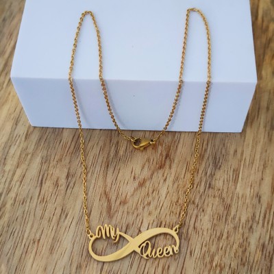M Men Style Solid Gold Inifinty Mathematical Symbol My Qween Charm Pendant Necklace Gold-plated Stainless Steel Pendant