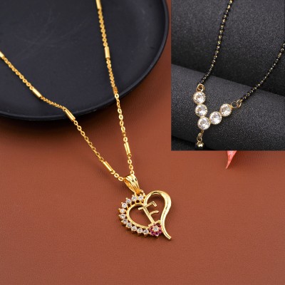 CLONEO F name alphabet Letter Pendant chain with Diamond Mangalsutra COMBO Gold-plated Alloy