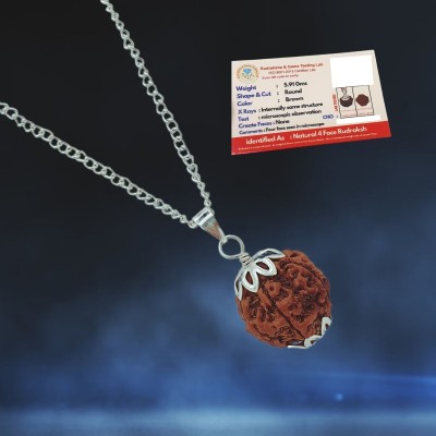 BHAKTI Kripalu Store Purest Astrological Original Natural 4 Mukhi/Four Faced Nepali Rudraksha Pendant Silver Beads Brass, Wood Locket