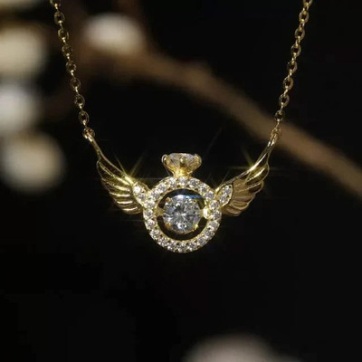 CLONEO Round Shape Pendant with Angle Wings Gold Plated Pendant with 18 Inch chain Gold-plated Alloy