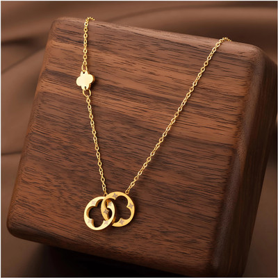 Karishma Kreations Fashion Women Party Geometric Pendant Chain Simple Double Rings Gold-plated Stainless Steel Pendant