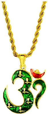 AFH Lord Shiva Spiritual Symbole Om Green Pendent with Brass Chain For Men,Women Rhodium Metal Pendant