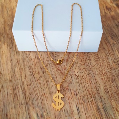 M Men Style Valentine Day Gift Doller Sign Gold Stainless Steel Pendant Necklace Gold-plated Stainless Steel Pendant