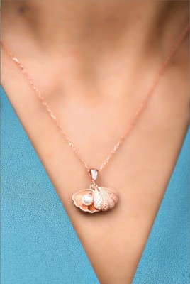 RADHETEXFAB Rose gold plated Diamond and pearl studded dual locket pendant with chain Gold-plated Diamond, Pearl Stainless Steel, Steel, Alloy Locket