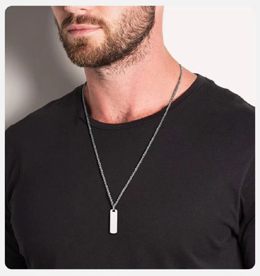 Vivity Leo Thalapathy 3D Vertical Bar Pendant Cuboid Stick Locket Necklace Long Chain Silver Alloy Pendant